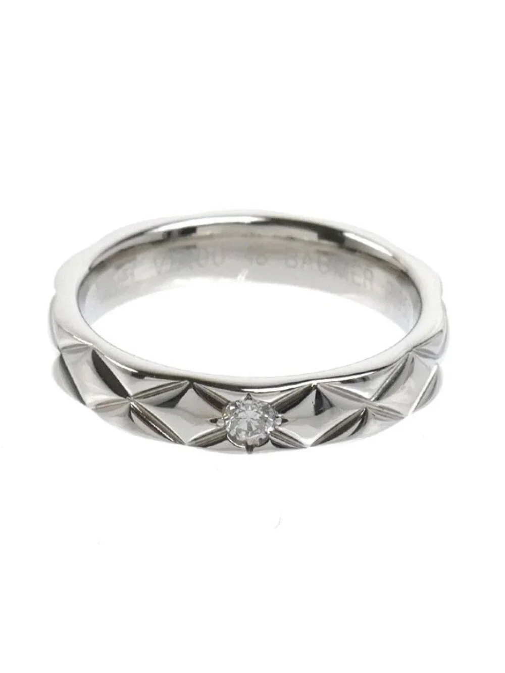 Chanel Platinum Quilted Ring Diamond 48 Vintage